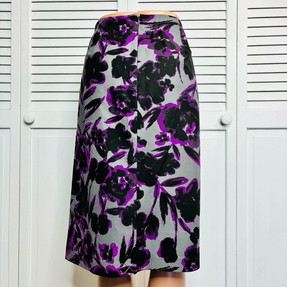 New LORD & TAYLOR Gray Purple Floral Pencil Skirt Size 12 - Picture 8 of 8